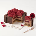 Cross section of the Romantic Rose Box mousse cake showing the inner layers of the floral bouquet dessert.