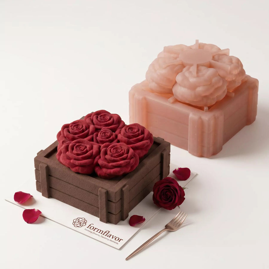 “Romantic Rose Box” Floral Bouquet 3D Silicone Mousse Cake Mold for Dessert