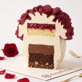 Cross section of the Eternal Bloom rose skull mousse cake showing its layered interior