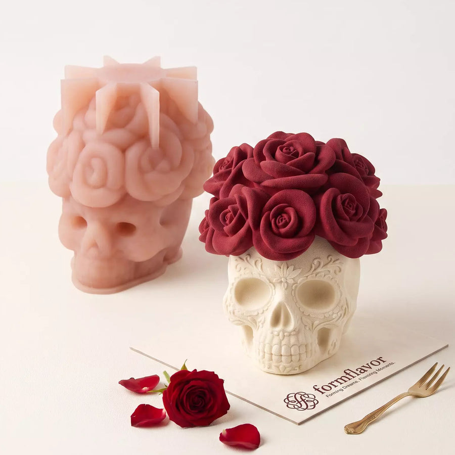 "Eternal Bloom" Rose Skull 3D Silicone Mousse Cake Mold
